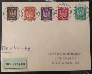 1922 Munich Germany Early Airmail Inflation Rate Cover To Nuremberg Set Sc #C3-7