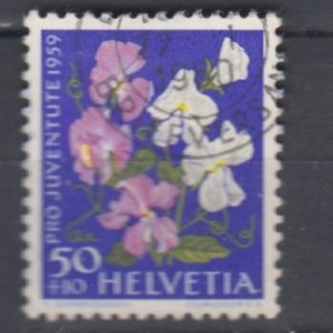 J38412, 1959 switzerland hv of set used #b291 sweet pea flower