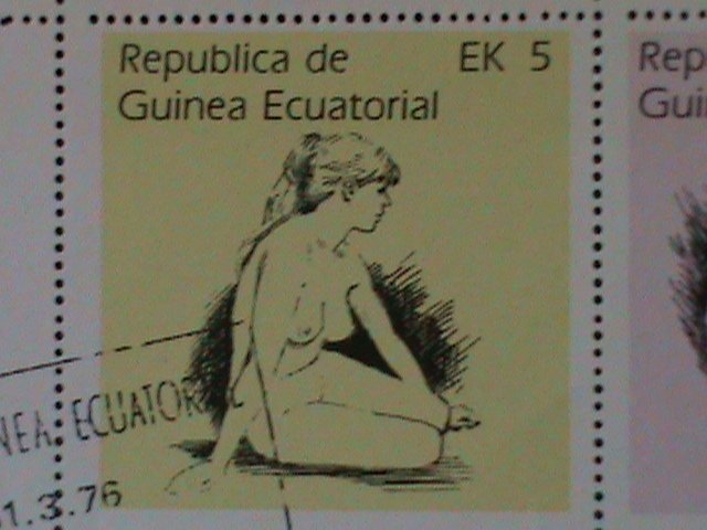 ​EQUARTORIAL GUINEA-1976-FAMOUS NUDE ARTS PAINTINGS-CTO IMPERF S/S VERY FINE