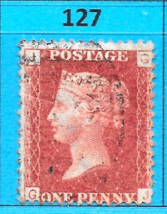 GB QV 1868 SG43 / 44, 1d Penny Red, Good Used, Plate 127 (GJ)