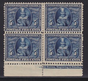 US 330 5c Jamestown Expo Issue Block of 4 w/BEP Inscription F-VF OG H SCV $550