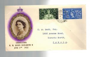 1953 England First Day Cover FDC QE II Queen Elizabeth coronation to canada