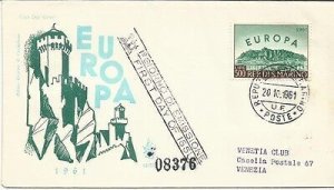 San Marino - Europa '61 on the cover of FDC Venetia club Venezia