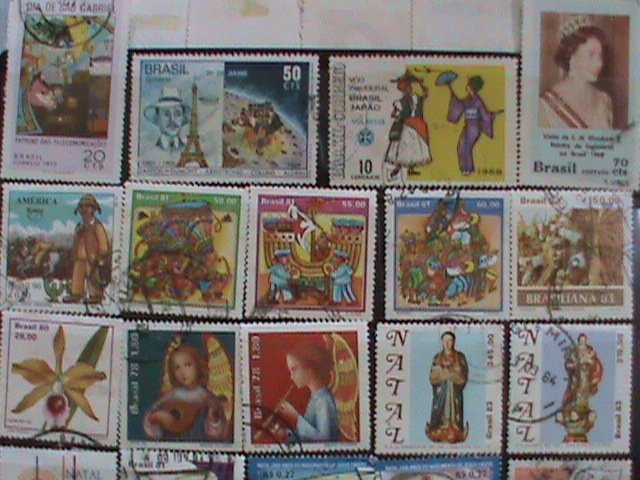 ​BRAZIL STAMPS:34 DIFFERENT JUMBO LARGE BRAZIL USED STAMPS #BR-P HIGH VALUE