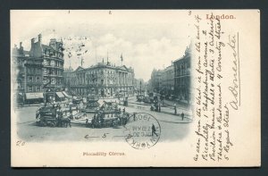 1900 Piccadilly Circus Postcard - Wandsworth London, England to New York, NY USA