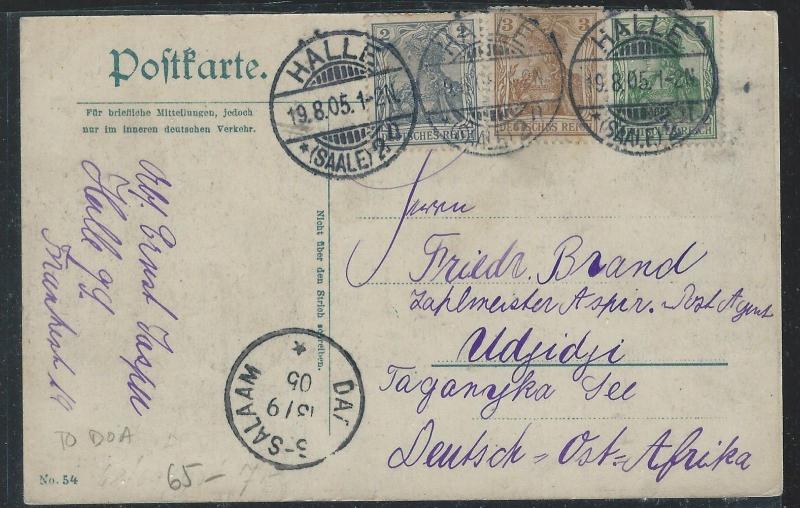 GERMAN EAST AFRICA (P2609B) 1905 INCOMING PPC FROM GERMANY TO UDJIDJI