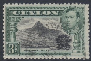 Ceylon Scott 279 - SG387, 1938 George VI 3c Perf 12 used