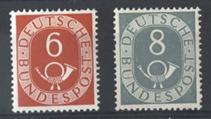 Germany 1951 Posthorns 6pf orange, 8pf grey unmounted mint sg1048-9 cat £60