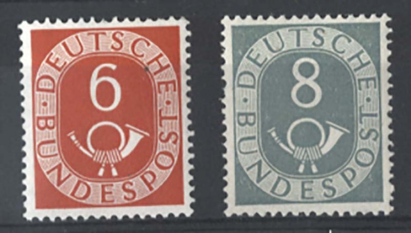 Germany 1951 Posthorns 6pf orange, 8pf grey unmounted mint sg1048-9 cat £60