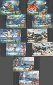 St 2016 Sierra Leone Marine Life Fishes Water Birds Sailing Ships Fauna 5+5 Mnh