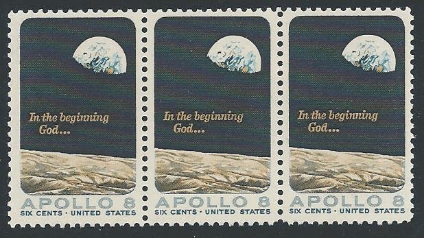 US Cat # 1371, Apollo 8 - Strip of 3,  M-NH*-