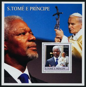 St Thomas & Principe 1450a s/s MNH Pope John Paul II, Kofi Annan