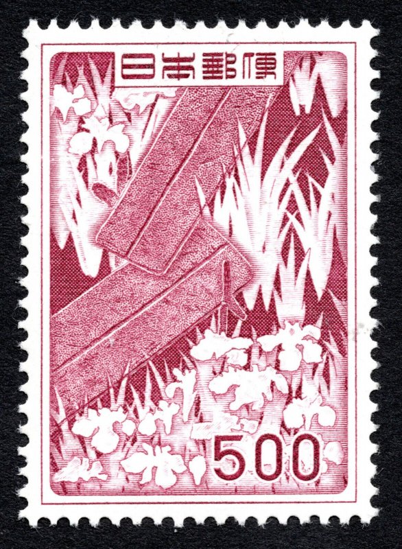 Japan 1955 500y  Bridge & Iris stamp #609 MNH CV $60