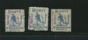 87L64 Hussey's Post New York  Lot of 3 USED  Stamps (BX 1977)