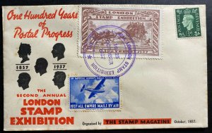 1937 London England First Day Cover FDC 2nd Annual Stamp Exhibition Brown