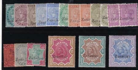 Zanzibar 1895-1896 SC 3-17 and color varieties Mint Set