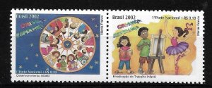 BRAZIL 2002 CHILDREN WELFARE AID ART PAINTING FAMILY 2 VALUES IN PAIR MNH