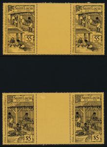 St Lucia 706-9 Gutter Pairs MNH Christmas, Engravings, Art