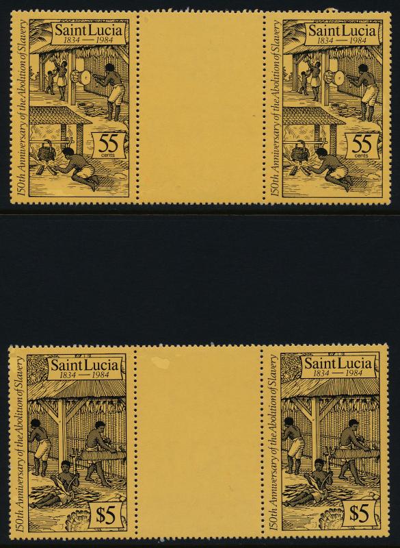 St Lucia 706-9 Gutter Pairs MNH Christmas, Engravings, Art