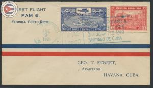 Cuba 1929 First Flight Cover Dominican Republic - Havana | FAM 6 | Edifil C22...