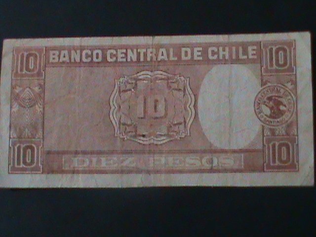 CHILE-CENTRAL BANK OF CHILE-SANTIAGO 10 PESOS-CIRCULATED-VF- VERY OLD NOTE