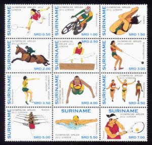 Suriname Sc# 1443 MNH Summer Olympic Games 2012 (Block of 12)