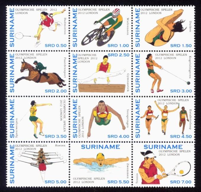 Suriname Sc# 1443 MNH Summer Olympic Games 2012 (Block of 12)