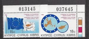 Cyprus, 699-700, Customs Union Plate Singles,**MNH**