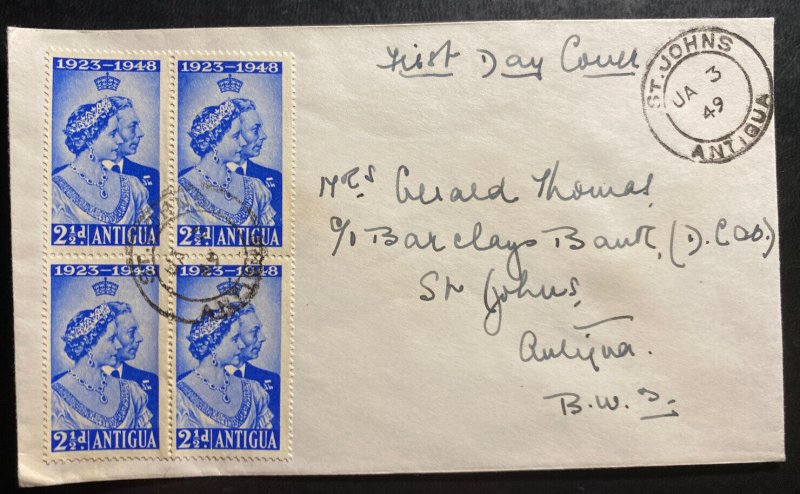 1949 St Johns Antigua First Day COver King George VI Silver Wedding Anniversary