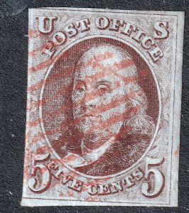 #1 Used, F-VF, 3 margins, red grid cancel, nice (CV $350 - ID36736) - Joseph ...