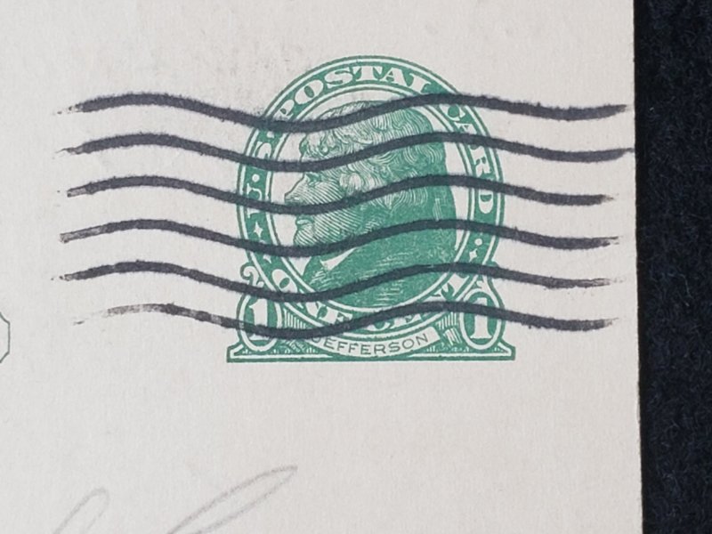 UX27. Jefferson, 1 cent, US Postal Cards.  Cancelled.VF cond.