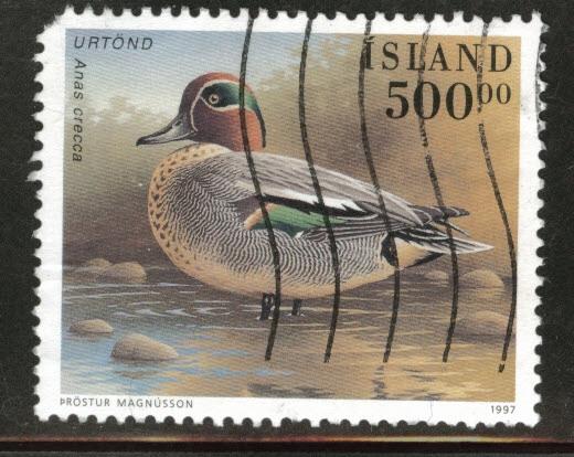 ICELAND Scott 835 used 1997 Anas crecca Bird stamp CV$12.50