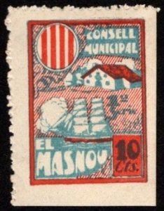 1937 Spain Civil War 10 Centimos Charity Stamp El Masnou Town Hall w/Control