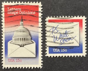 US #1809-1810 Used F/VF 15c Letters Shape Opinions - Write Soon 1980 [G16.6.1]