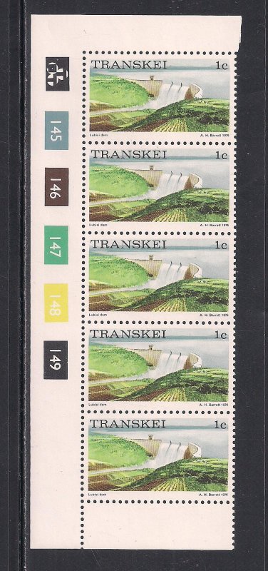 SOUTH AFRICA - TRANSKEI SC# 5 CONTROL STRIP/5 #145-49  FVF/MNH  1976