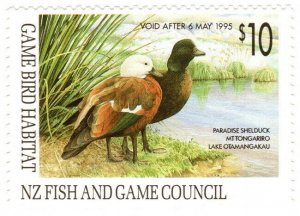 (I.B) New Zealand Revenue : Game Bird Habitat $10 (1995)