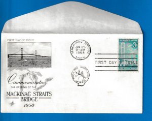 US SCOTT#1109 FDC 1958 MACKINAC BRIDGE - FDC - UNADRESSED AND UNSEALED