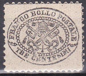 Roman States Italy SC #20 Moens Reprint Stamp 3c. Unused OG.