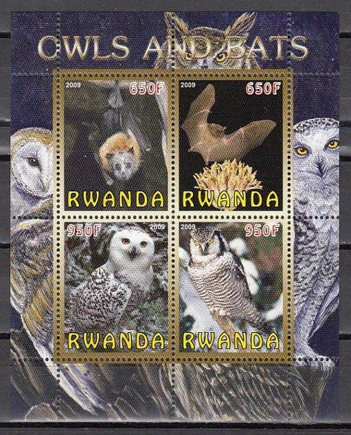 Rwanda, 2009 Cinderella issue. Bats and Owls, sheet of 4. ^