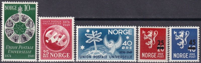 Norway #299-303  F-VF Unused CV $5.65 (Z4571)