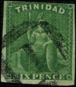 Trinidad SC# 16 Britannia 6p  Imperf on White Paper Used