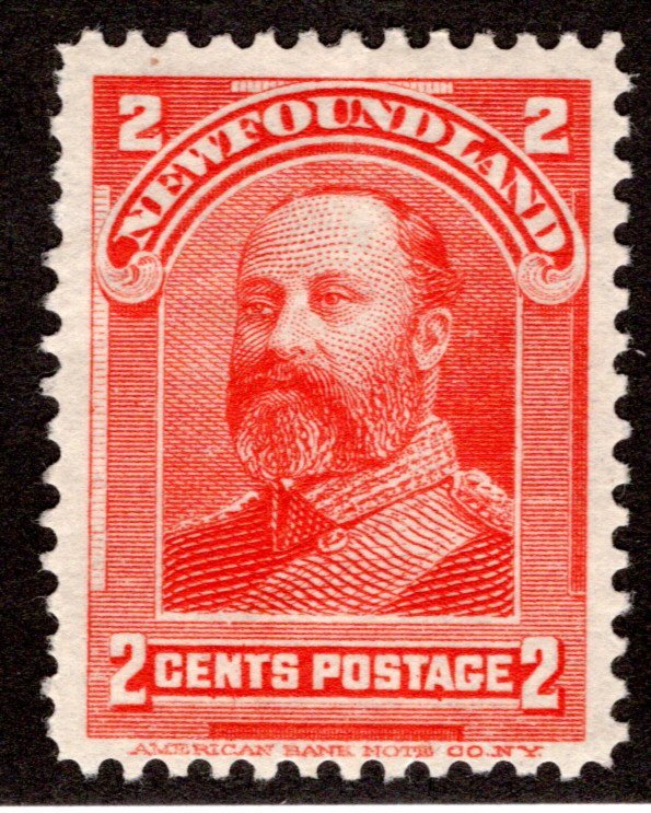 73, NSSC, Newfoundland, 2¢ Edward VII, vermilion, MLHOG, F/VF