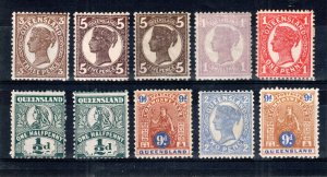 Australia - Queensland 1897-1908 QV Values TB 10d Between Sg 241 and 284mlh / MH-