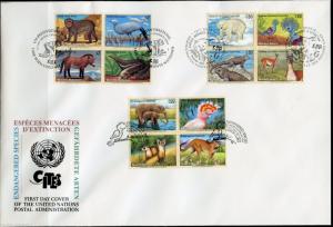 UNITED NATIONS SPECTACULAR COVER HOLDING 1997  ENDANGERED SPECIES 4 FDCS