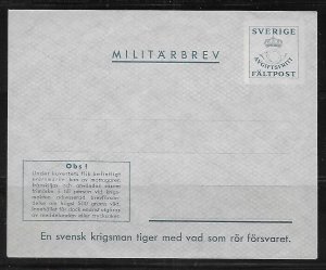 Sweden Postal Stationery Military Envelope Facit M11A Unused