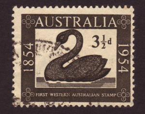 Australia 1954 Sc#274, SG#277  3-1/2d Black Swan,WA USED.