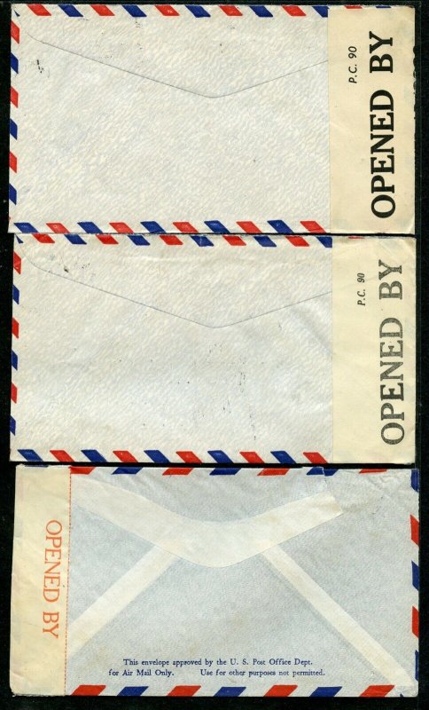 Jamaica 3 KGVI CENSORED 1940's covers to New York and Toledo