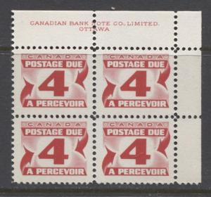 Canada #J31var 4c Carmine Red 1969 Centennial Postage Due DF-fl UR Blk F-70 NH