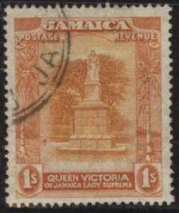 Jamaica 83 (used) 1sh Queen Victoria statue, brt org & org (1920)