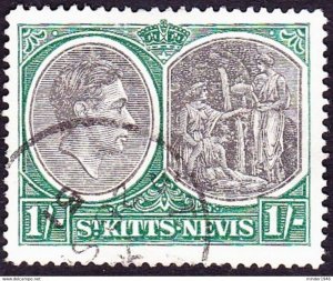 ST KITTS-NEVIS 1950 KGV 1/- Black & Green SG75c FU